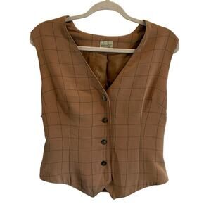 Vtg 70s 80s Michele Brown Tie Back Vest Sz 14 USA Made Academia Preppy Career